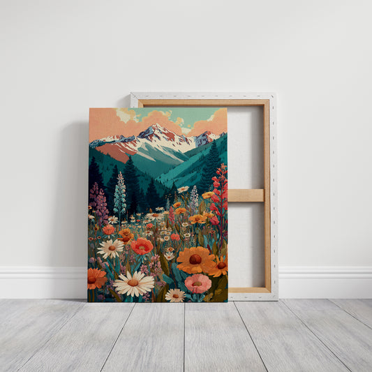 Floral Tapestry Beneath Mountain Peaks