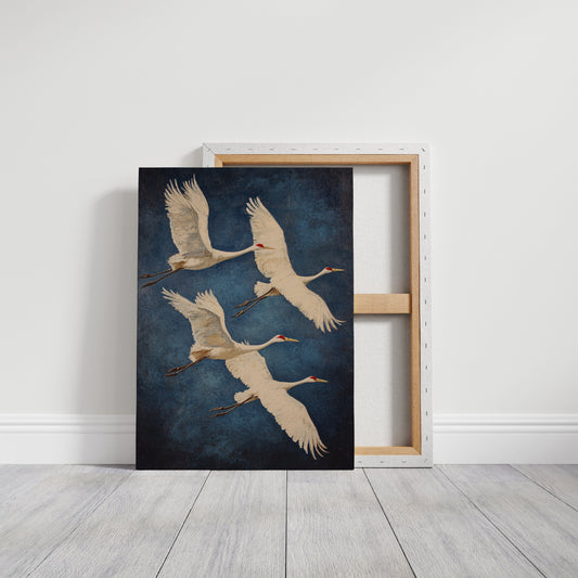 Graceful Flight – Vintage Crane Wall Art, Elegant Nature-Inspired Home Decor