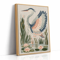 Heron Stretching Toward The Lilies