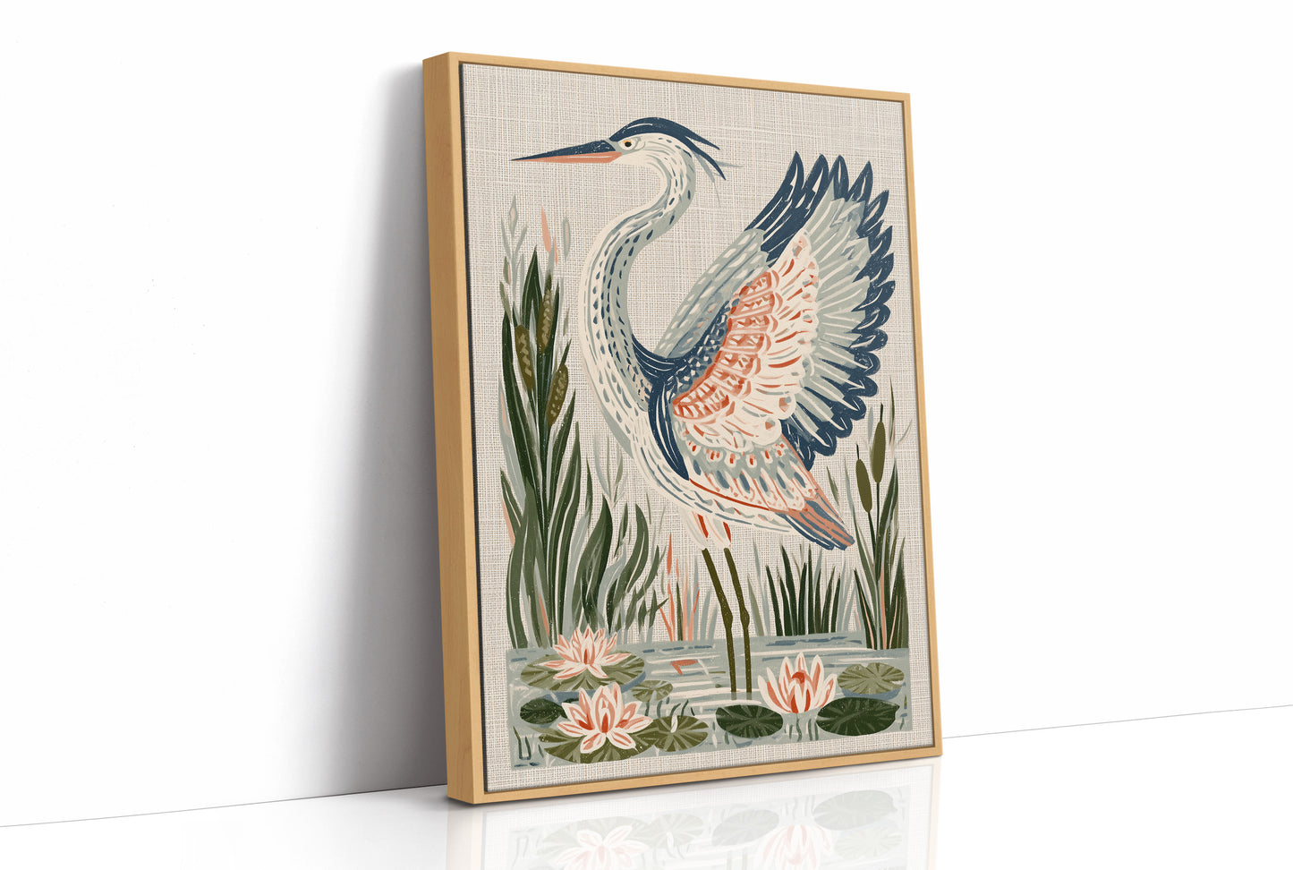 Heron Stretching Toward The Lilies