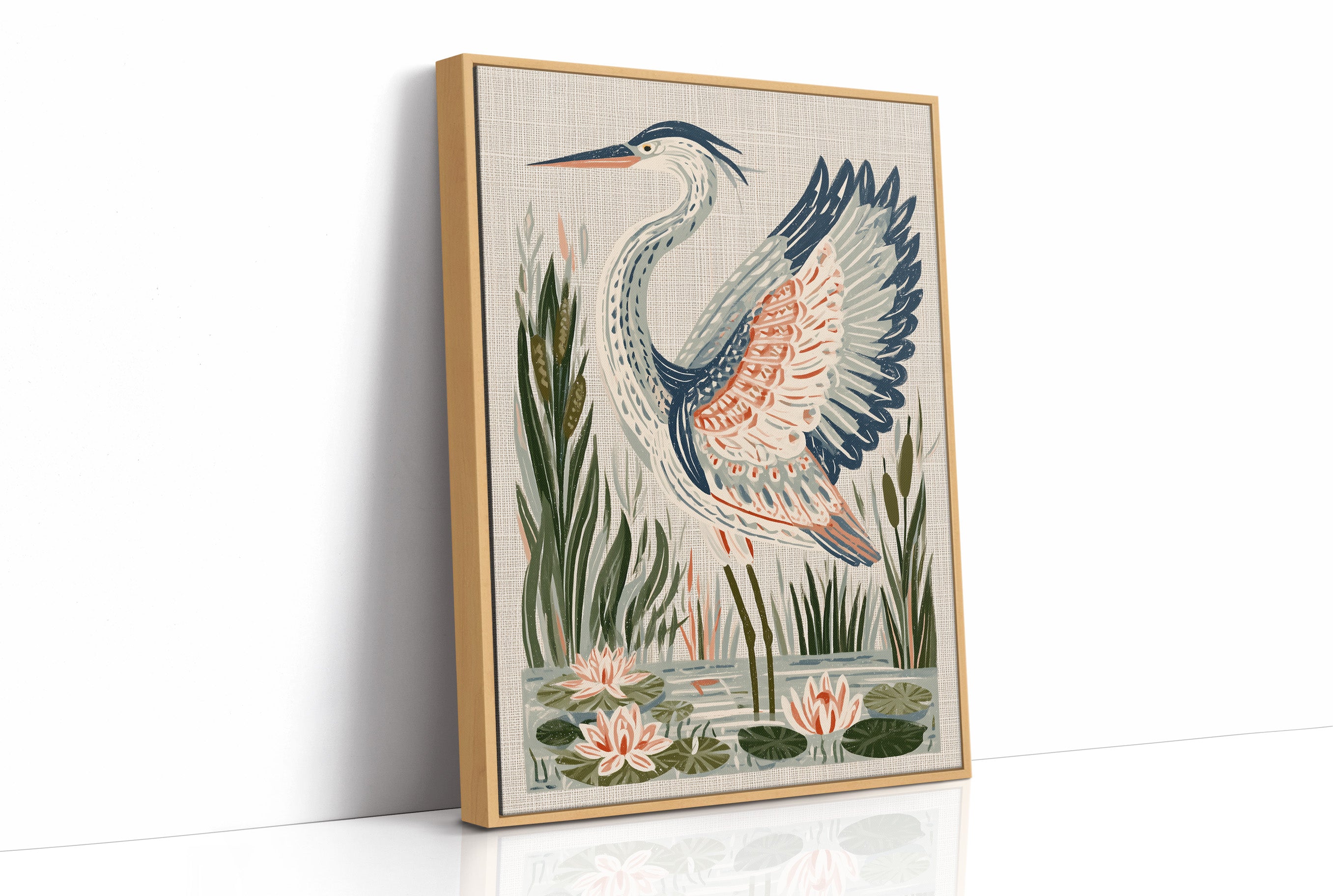Heron Stretching Toward The Lilies