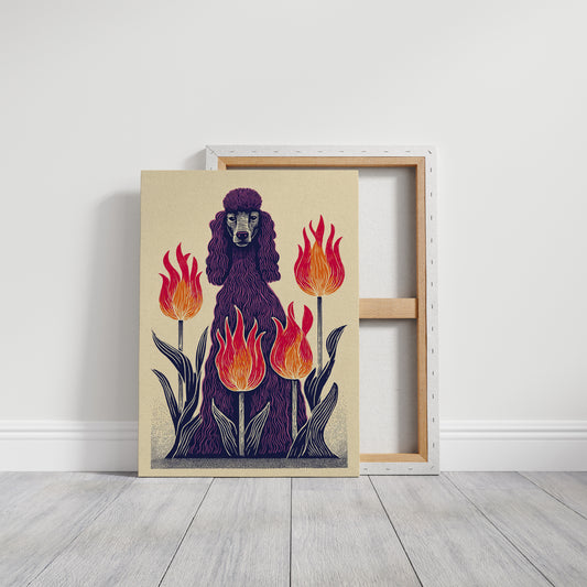 Poodle Amidst Fiery Blooms