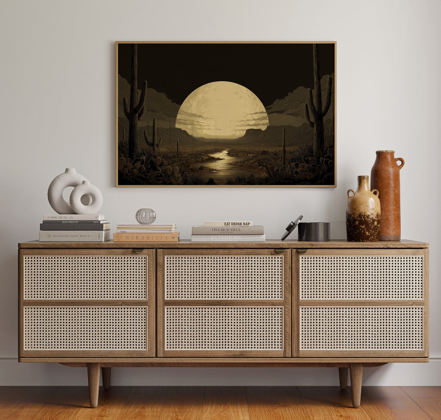 Saguaros Dance Under Golden Moon