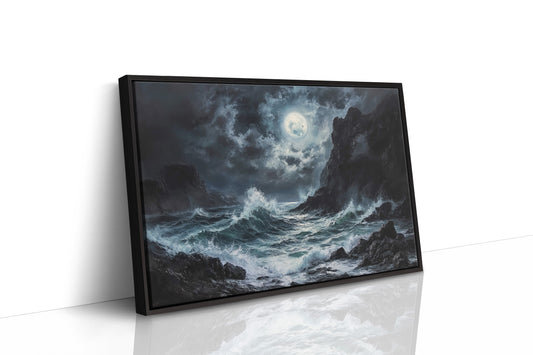 Moonlit Waves Break Against Cliffs
