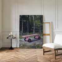 Pink Bench Rests In Forest Shade