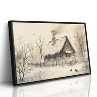 Winter Ravens Guard Frosted Cabin