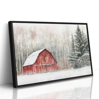 Red Barn Sleeps Among Winter Birch