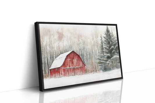 Red Barn Sleeps Among Winter Birch