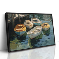 Boats Rest In Harbor Blue