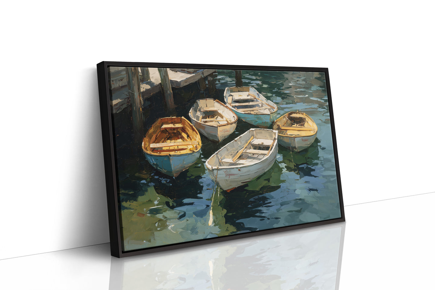 Boats Rest In Harbor Blue