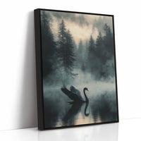 Black Swan in the Forest Mist
