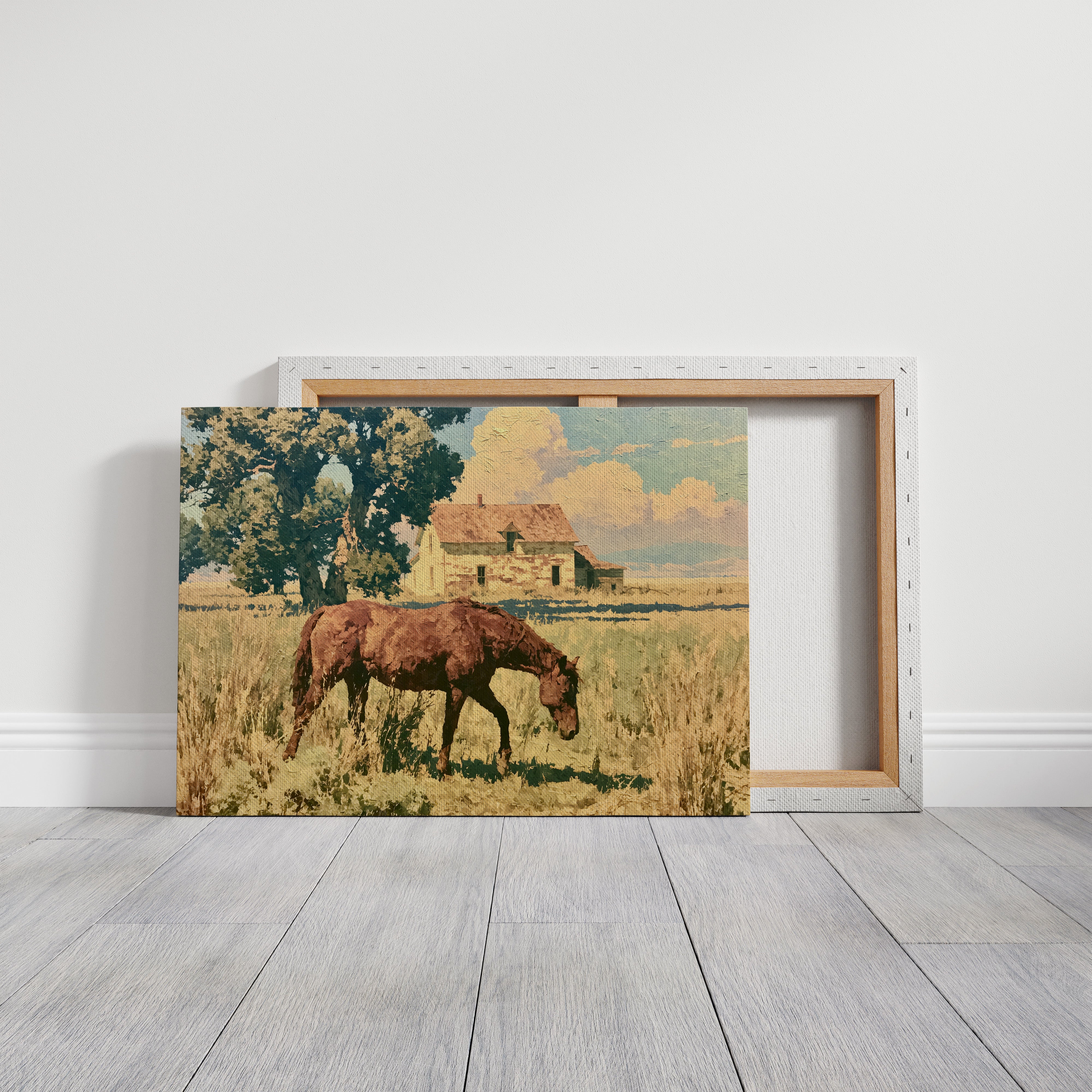 Grazing Horse at the Old Farmhouse