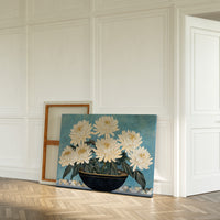 White Chrysanthemums Meet Midnight Bowl