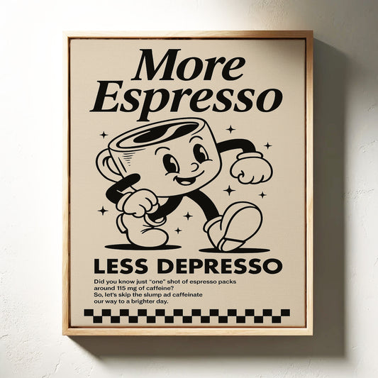 More Espresso, Less Depresso – Vintage Coffee Poster Print