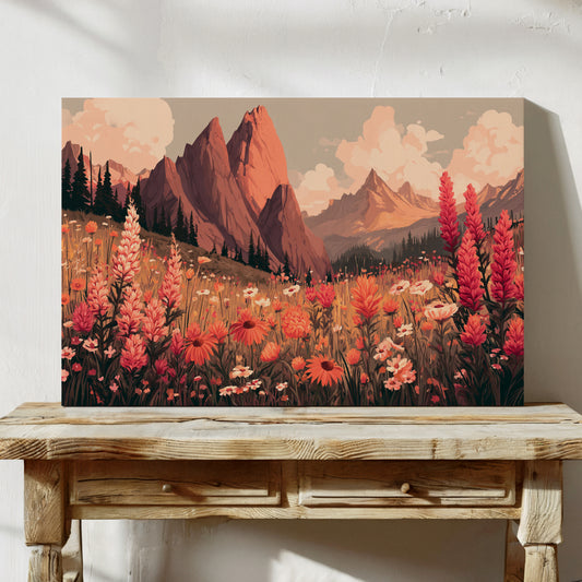 Alpine Meadows Bloom In Coral Light
