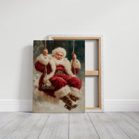 Winter Joy On A Wooden Swing