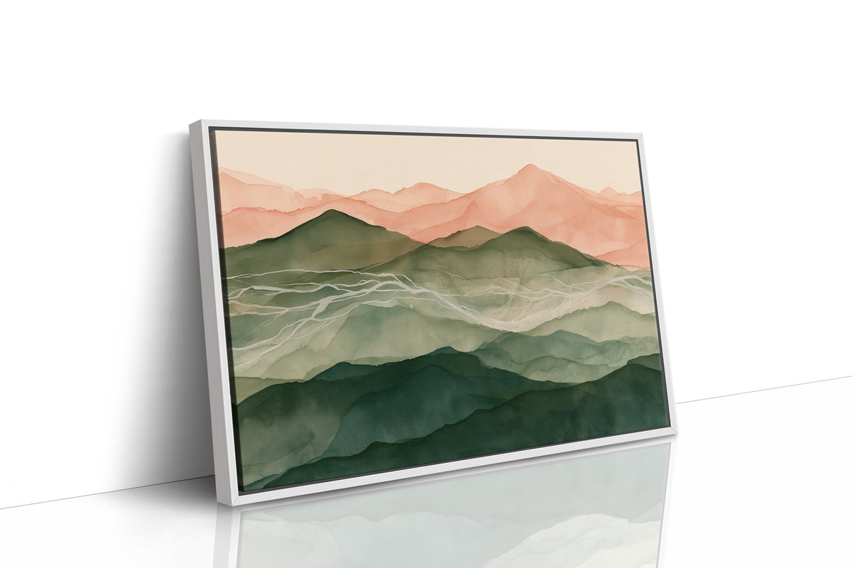 Coral Dawn Over Green Ridges