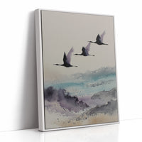 Three Cranes Cross Misty Waters