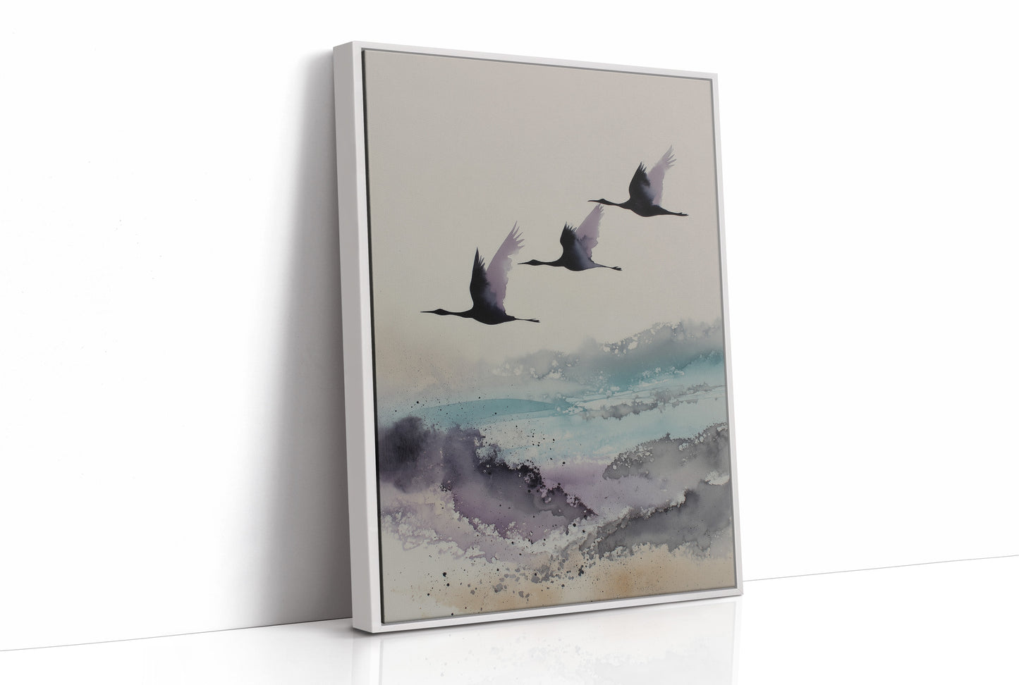 Three Cranes Cross Misty Waters