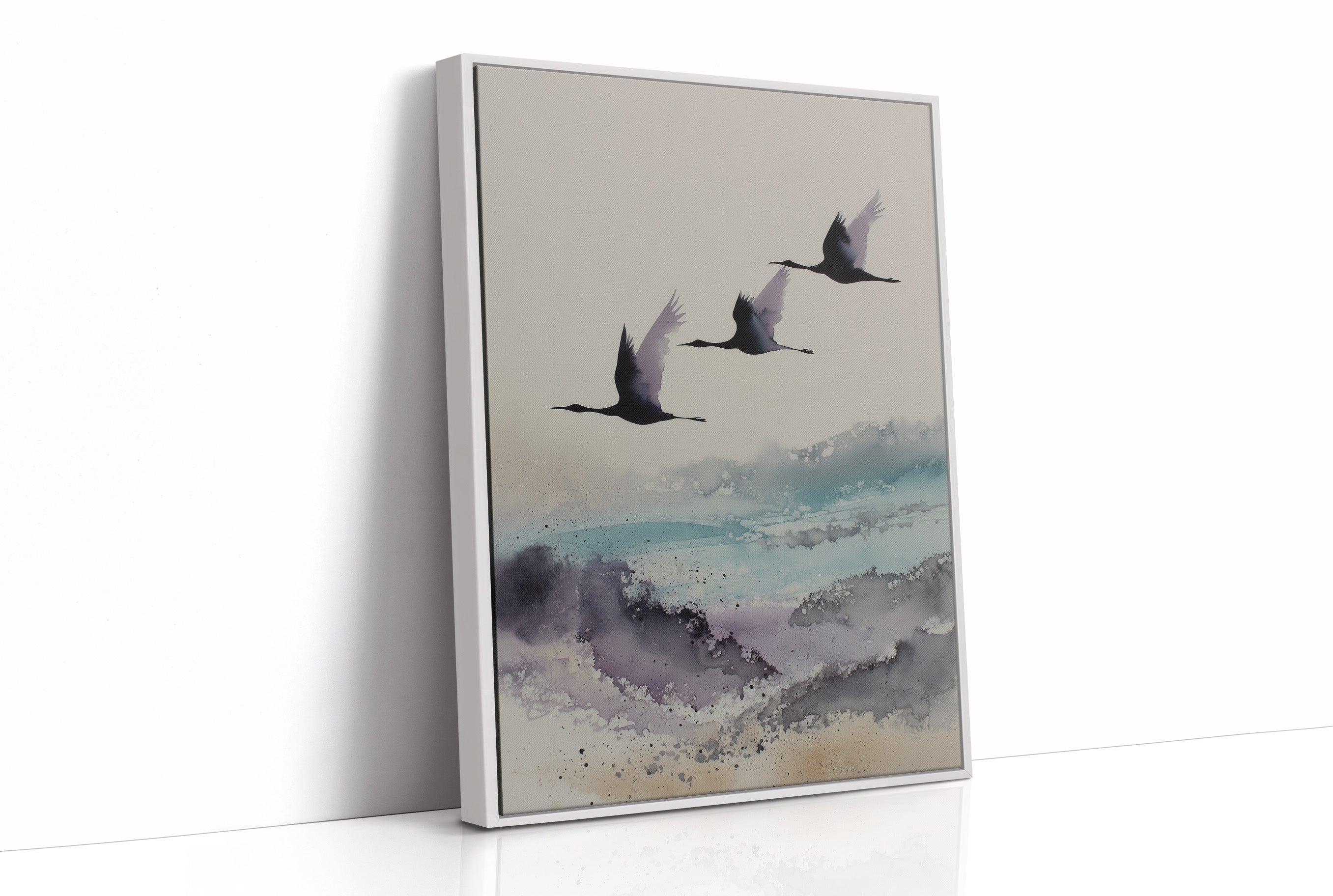 Three Cranes Cross Misty Waters