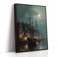 Harbor Lights Below Foggy Moon