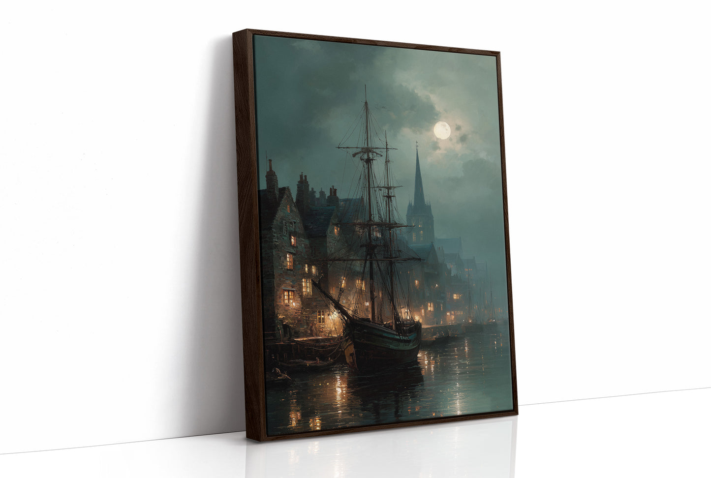 Harbor Lights Below Foggy Moon