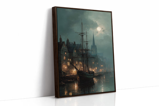 Harbor Lights Below Foggy Moon