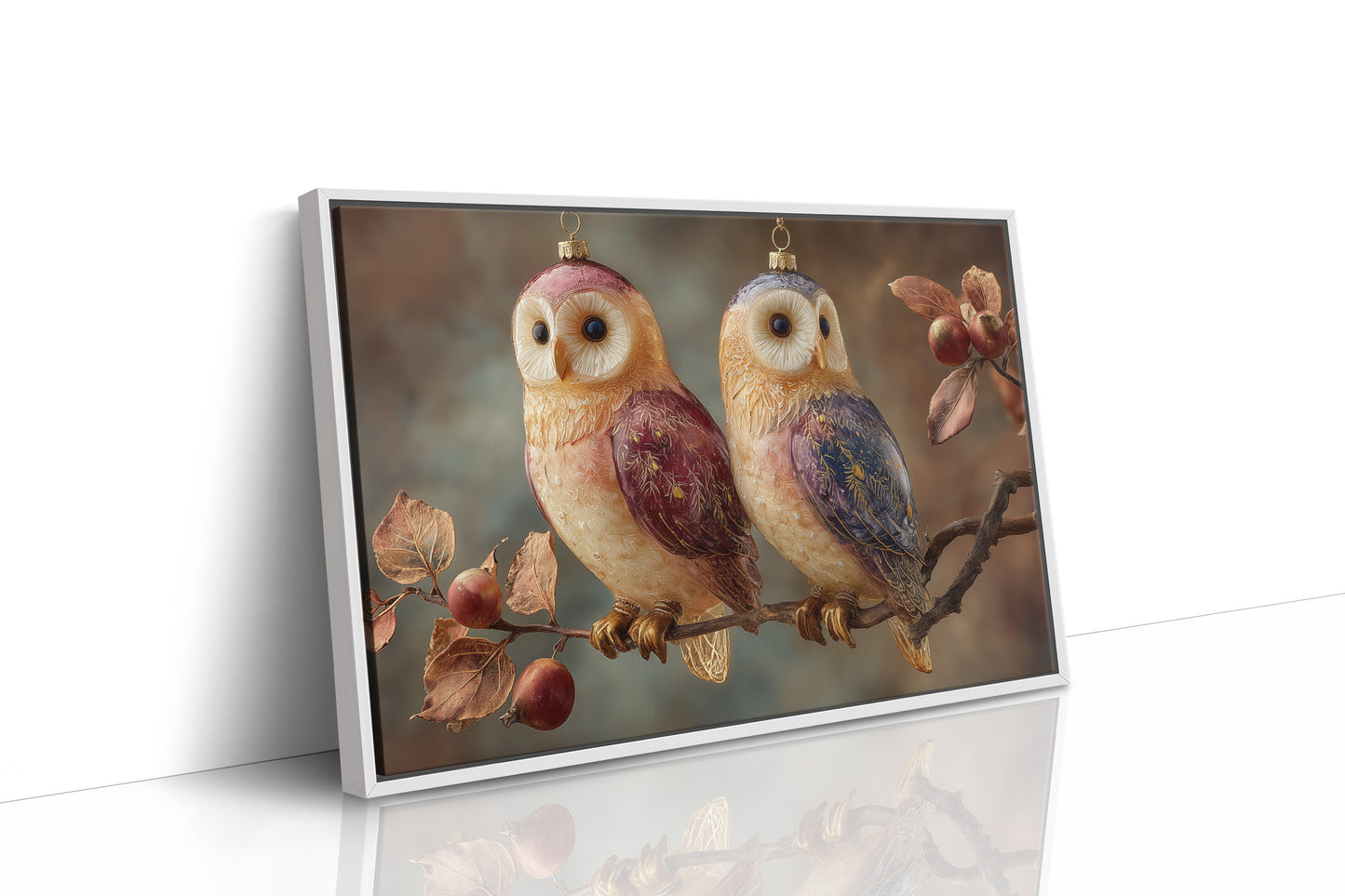 Glass Owls on a Winter Branch