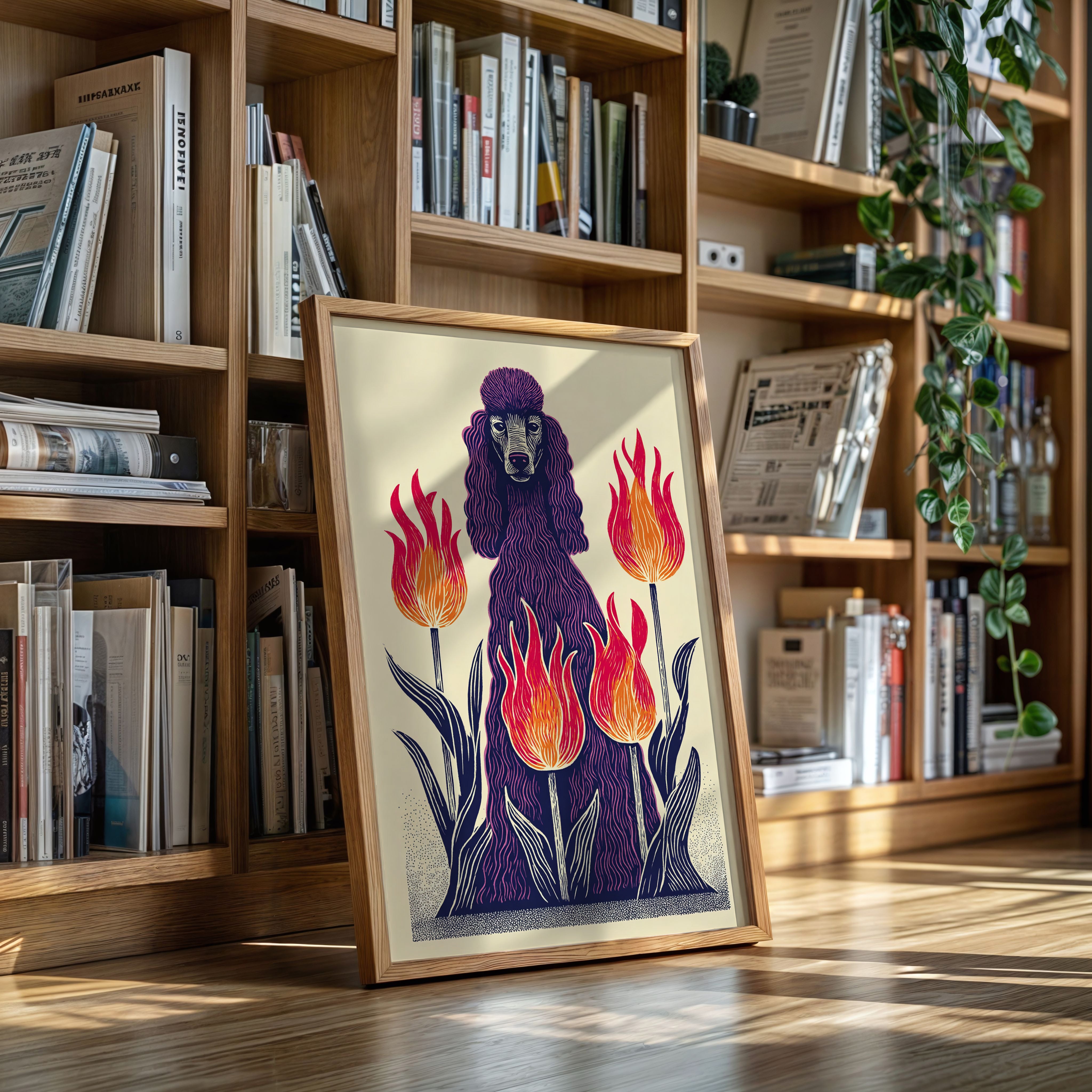 Poodle Amidst Fiery Blooms