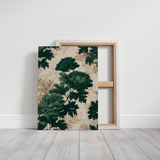Emerald Blooms on Rustic Canvas