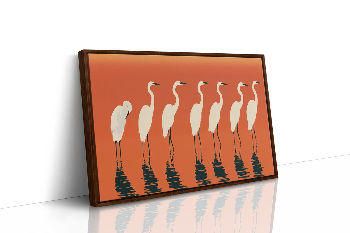 Egrets Wading Burnt Sunset