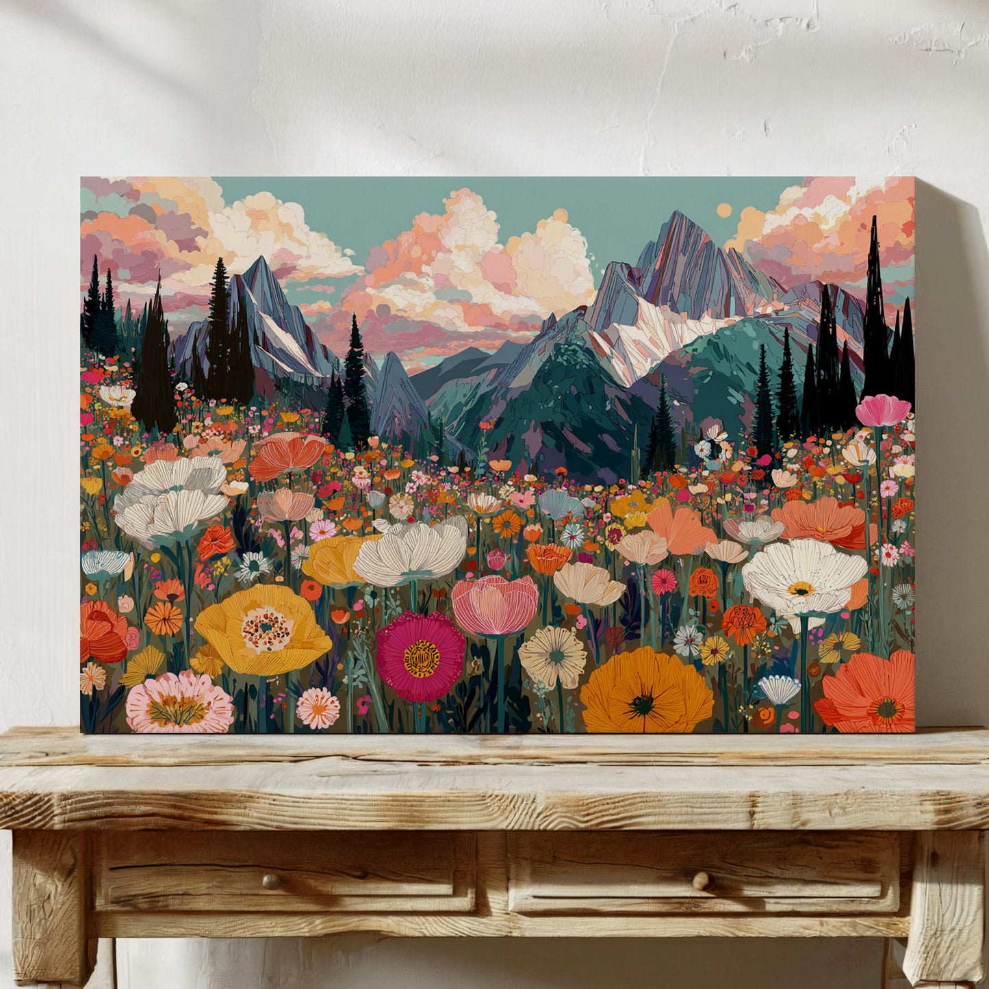 Alpine Meadows Bloom Under Peaks