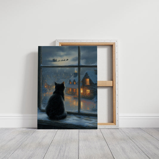 Black Cat Watches Santa's Flight
