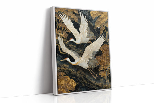 Cranes Dance Through Golden Ginkgo