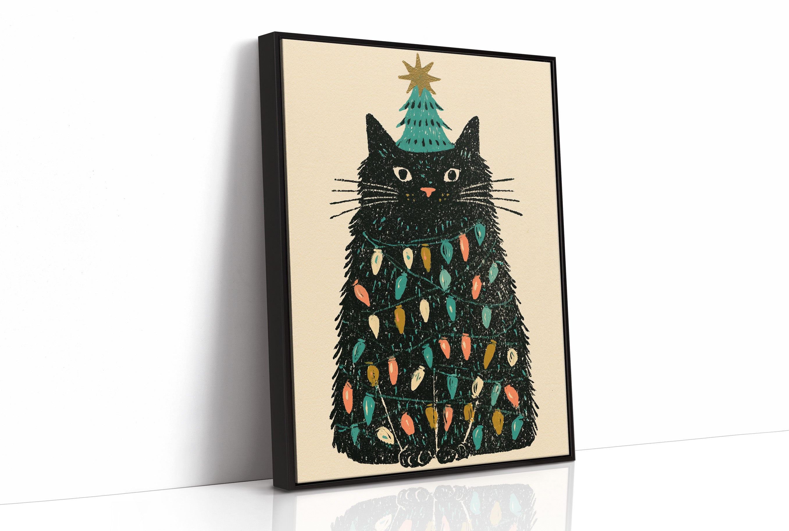 Cat Wrapped in Christmas Lights