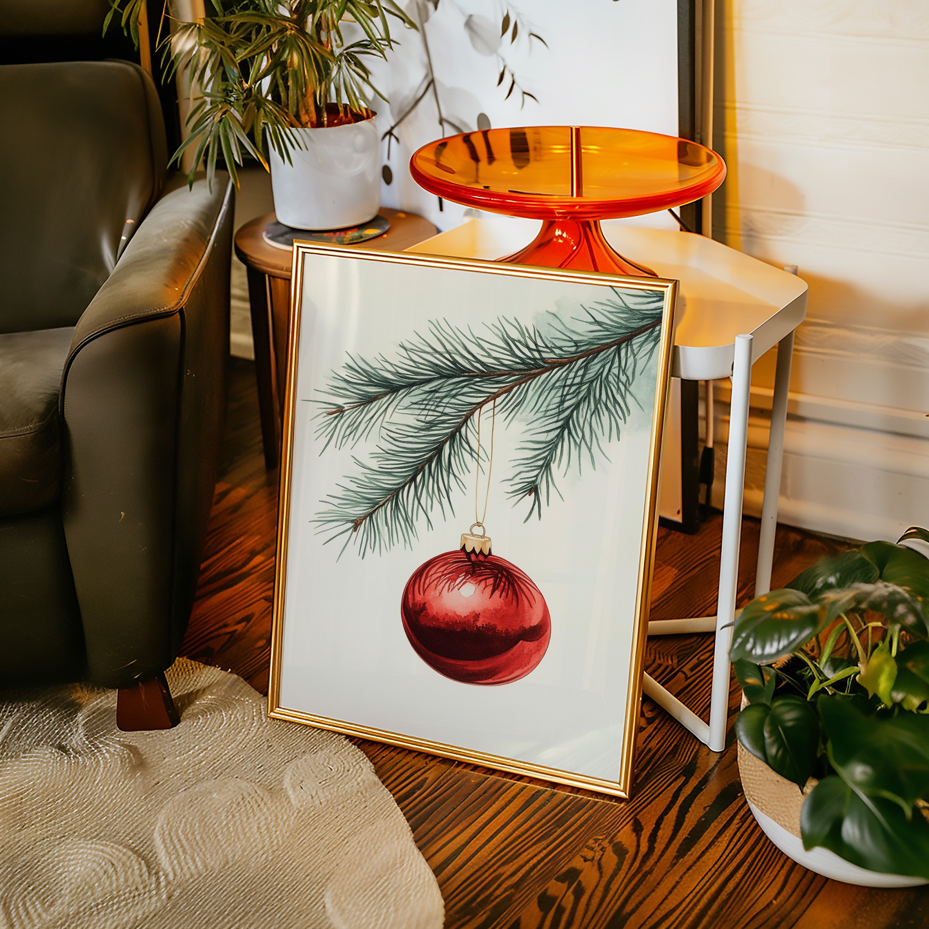 Festive Red Ornament Watercolor Print - Holiday Wall Art - Gallery Canvas image 10