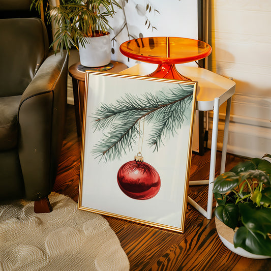 Festive Red Ornament Watercolor Print - Holiday Wall Art - Gallery Canvas image 10