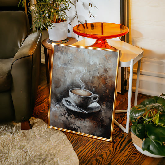 Steaming Coffee Cup Canvas Art - Rustic Kitchen Decor - Gallery Canvas image 15