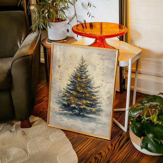 Glowing Christmas Tree Watercolor Print - Festive Wall Art - Gallery Canvas image 11