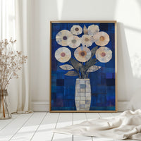 Moonlit Daisies In Checkered Vase