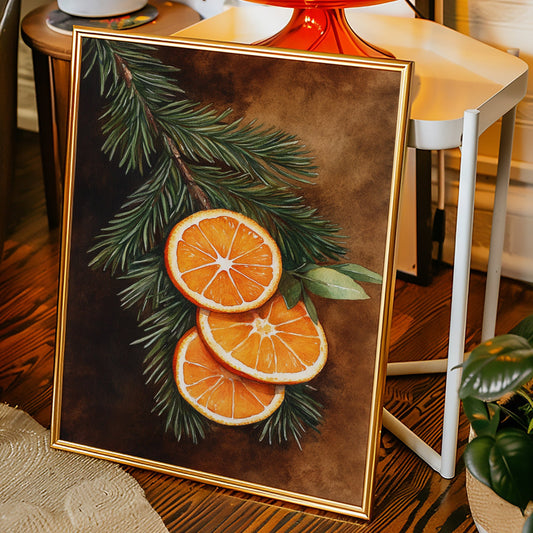 Orange Slice Pine Branch Print - Rustic Nature Art - Gallery Canvas image 1