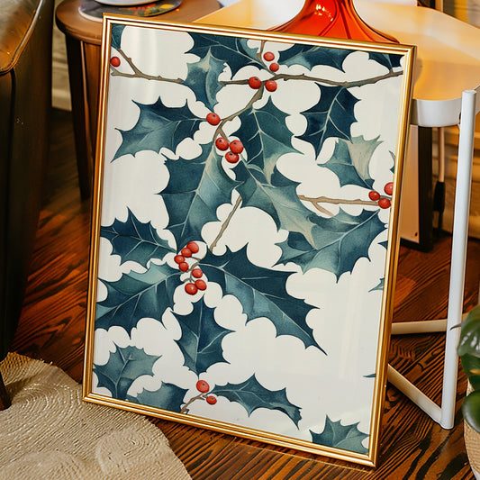 Festive Holly Berry Print - Botanical Holiday Decor - Gallery Canvas image 1