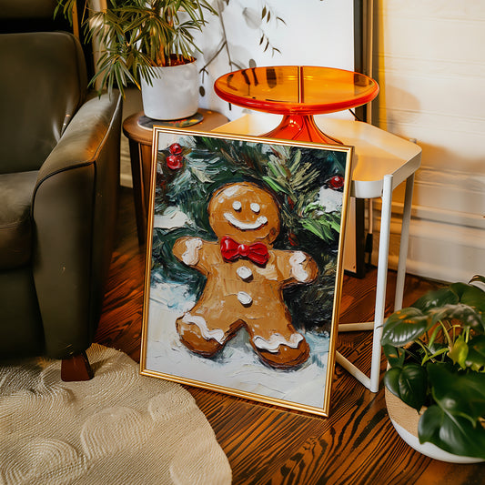 Gingerbread Man Oil Painting - Festive Holiday Art - Gallery Canvas image 4