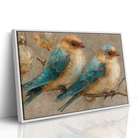 Two Bluebirds and Golden Filigree