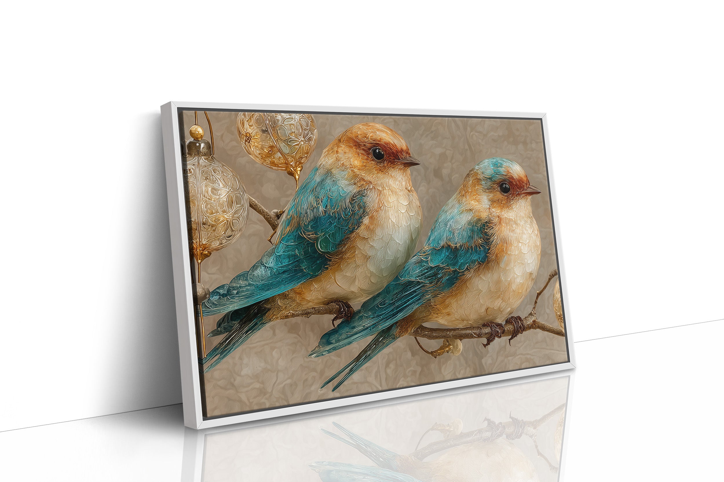 Two Bluebirds and Golden Filigree