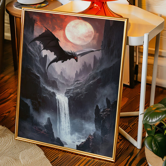 Dragon Over Moonlit Canyon - Fantasy Wall Art - Gallery Canvas image 1