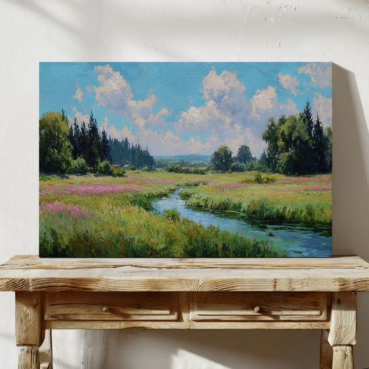 Summer Creek Bends Through Wildflowers