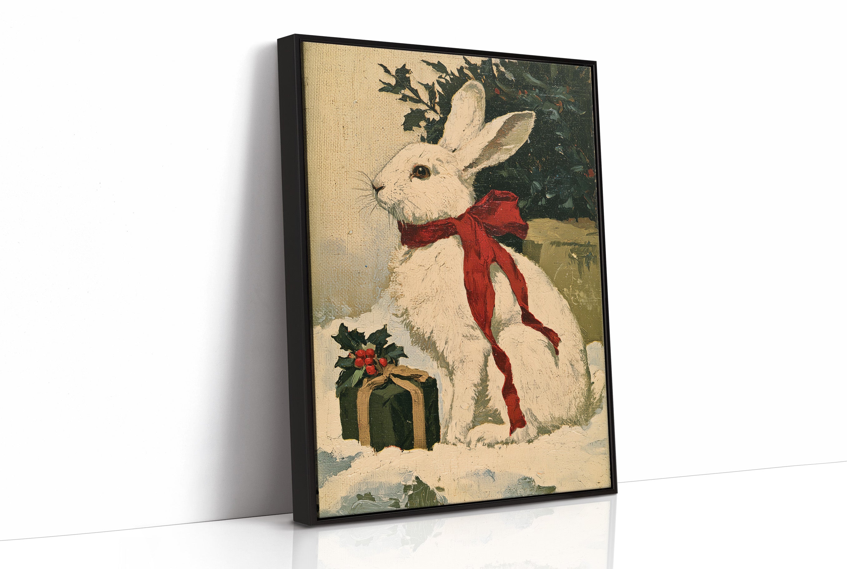 Oil-Painted Bunny with Red Ribbon