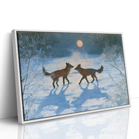 Two Foxes Under Winter Moon