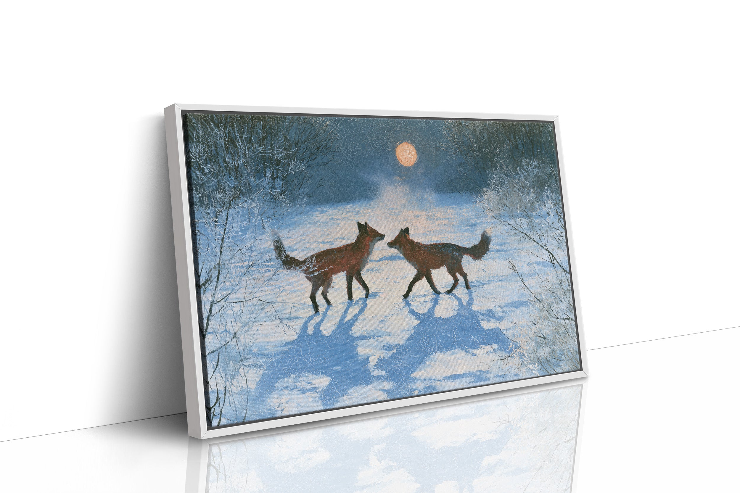 Two Foxes Under Winter Moon